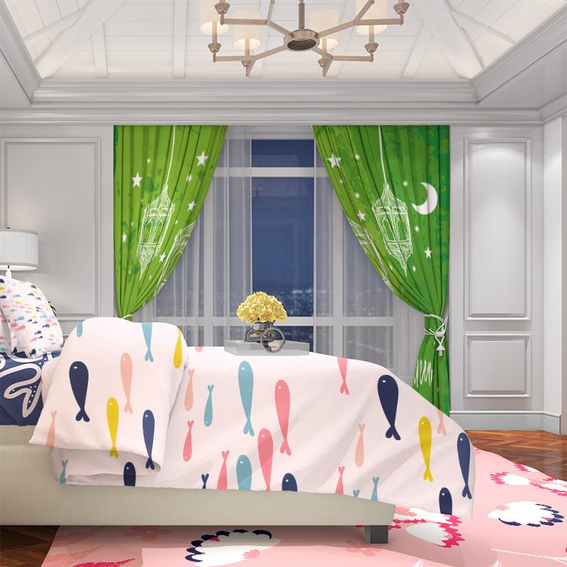 2 Sheets - Ramadan Blessing - Printed Curtain - Polyester Material - for Bedroom, Living Room, Study,