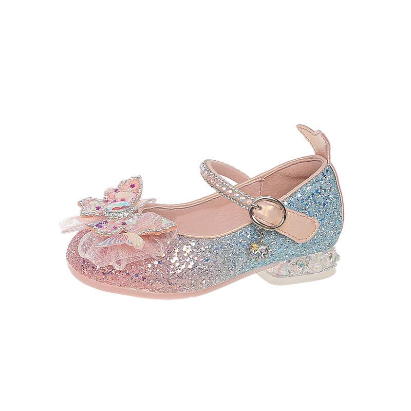 2026 New Spring Little Girls' Crystal Princess Leather High Heels