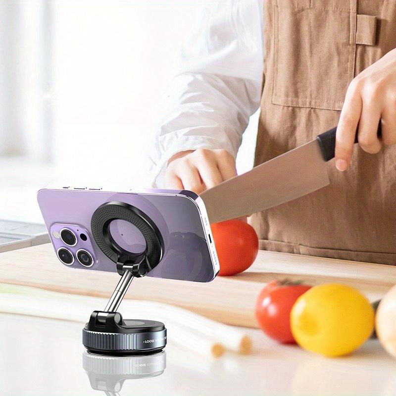 1Pc Zinc Alloy Magnetic Car Phone Holder - Foldable, 360° Adjustable Vacuum Bracket with Multi-Angle Adjustment, Vehicle Phone Mount