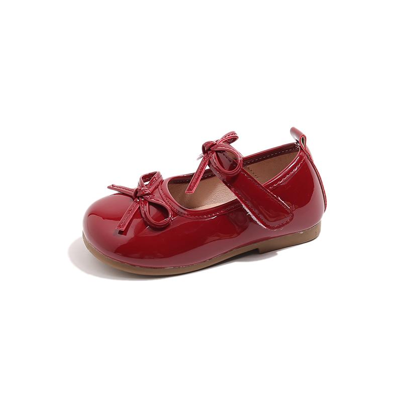 

Girls Flats Soild Color Round Toes Kids Dance Performance Shoes Double Bows New Girls Leather Shoes Soft Sole Sweet 24