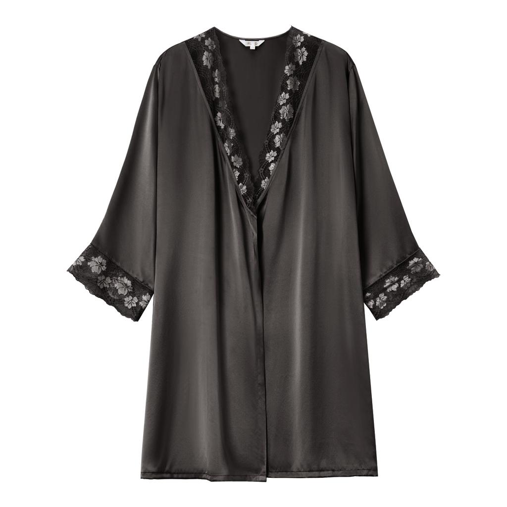 New 100% Mulberry Silk Splicing Lace Exquisite Elegant Pajamas Home Clothes Women's Silk Sleepwear Single Robe