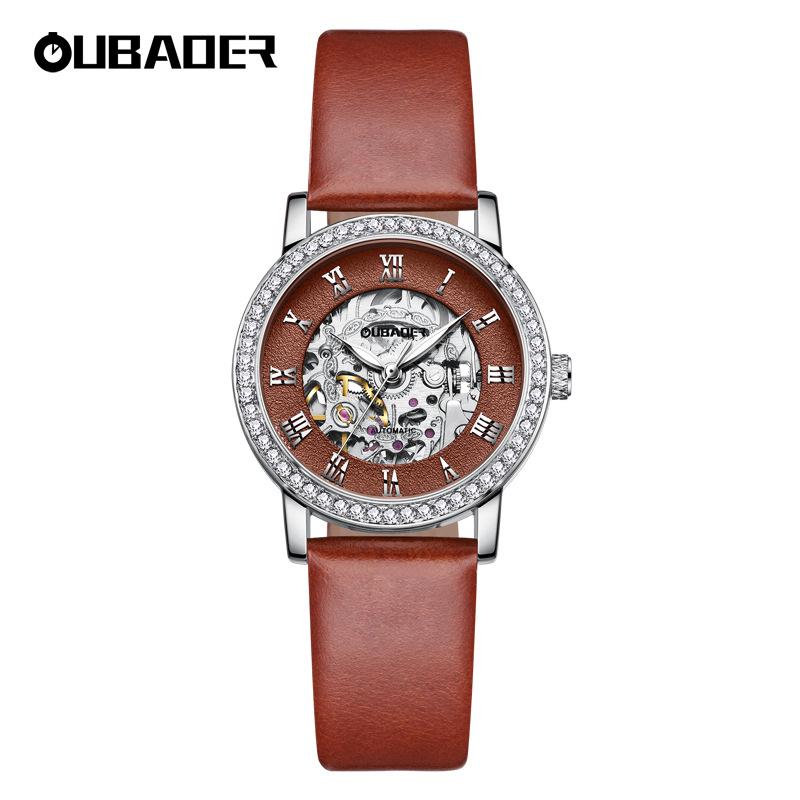 OUBAOER Women's Casual Mechanical Watch with Roman Numeral Dial, Waterproof Design