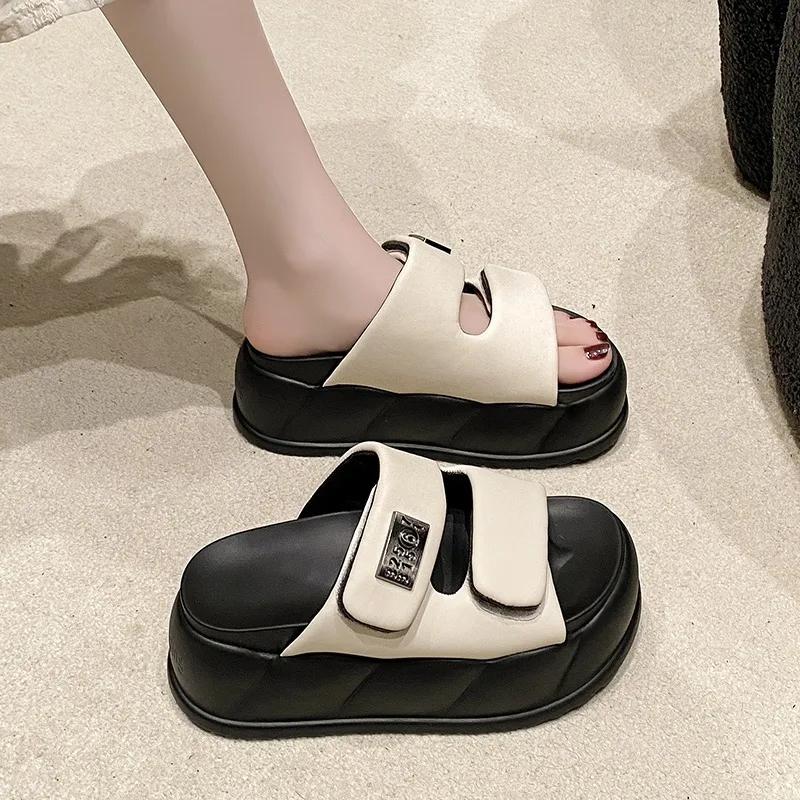 Fashion 2024 fashion High Platform Women's Summer Slippers 7.5CM Wedge Heels Slides Sweet Girl Chunky Sandals Open Toed Beach Flip-Flops