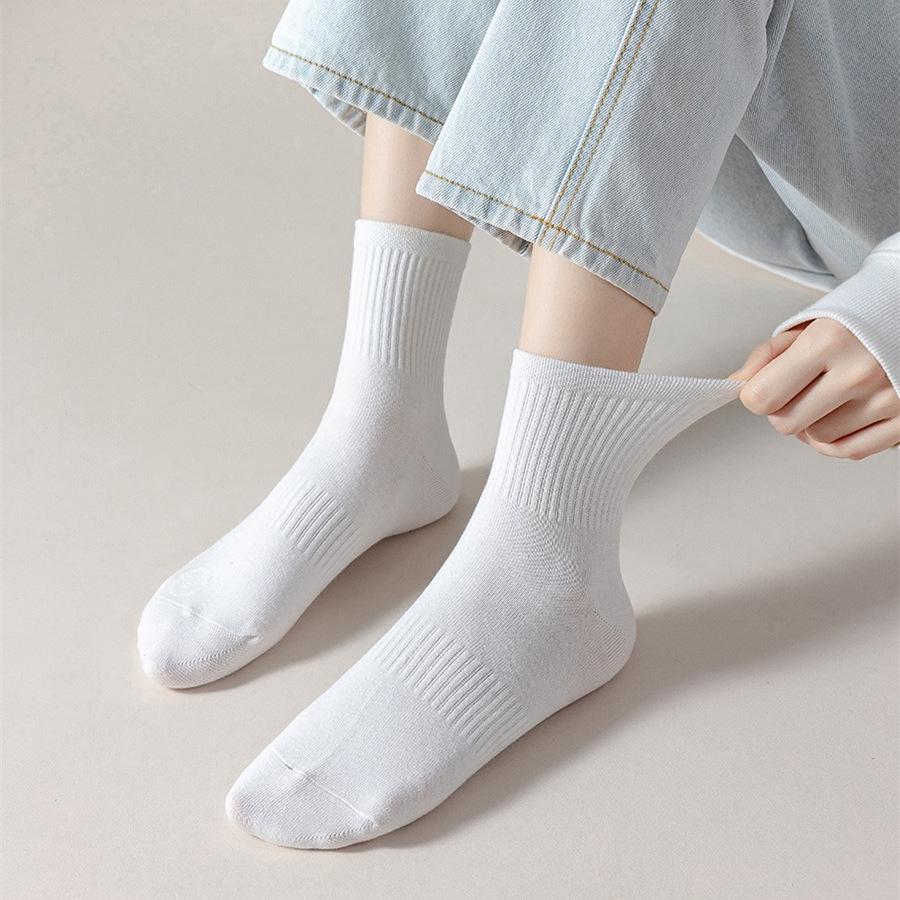 Basic Black, White And Gray Socks, Solid Color Simple Sports Cotton Socks, Comfortable And Breathable Medium Tube Socks, Stockings