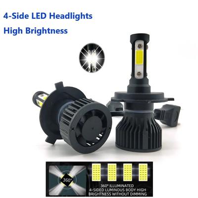 2PCS Phares LED 4 Faces Pour Voiture H11 H4 H7 9004 9005 9006 9007 H13 2 Faces pour H3 H1 H27 Ampoules Blanches Phare Auto 4 Faces 12V