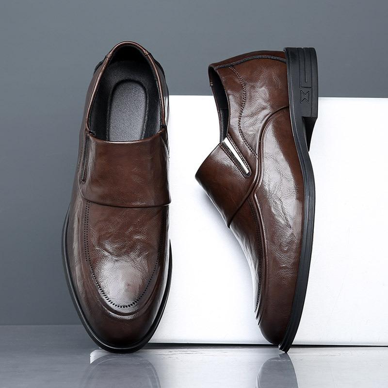 Men's Leather Shoes Spring New Dress Business Breathable Gentleman Black Heightening Leather Casual Groom Wedding Shoes