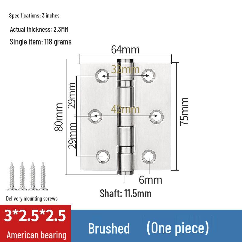 304 Stainless Steel American-Style Widened Hinge for Wood, Metal, and Fire Doors