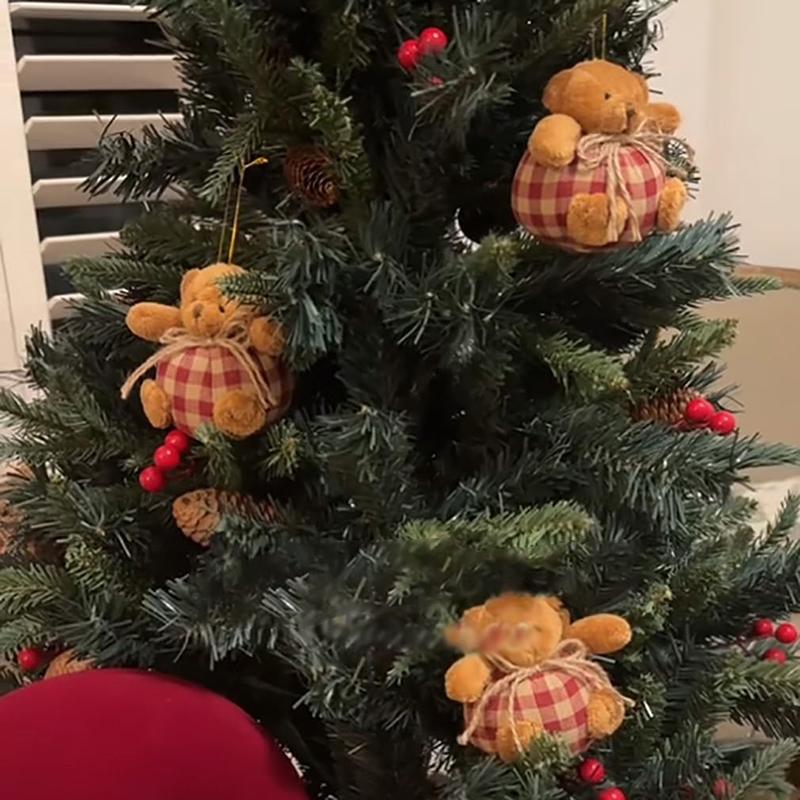 Christmas Tree Plaid Bear Ornaments, Mini Stuffed Plush by Nohemi Decor