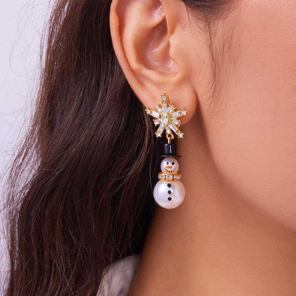 Snowflake Snowman Earrings Pearl Xmas Dangle Earrings Exquisite Christmas Earrings  Women