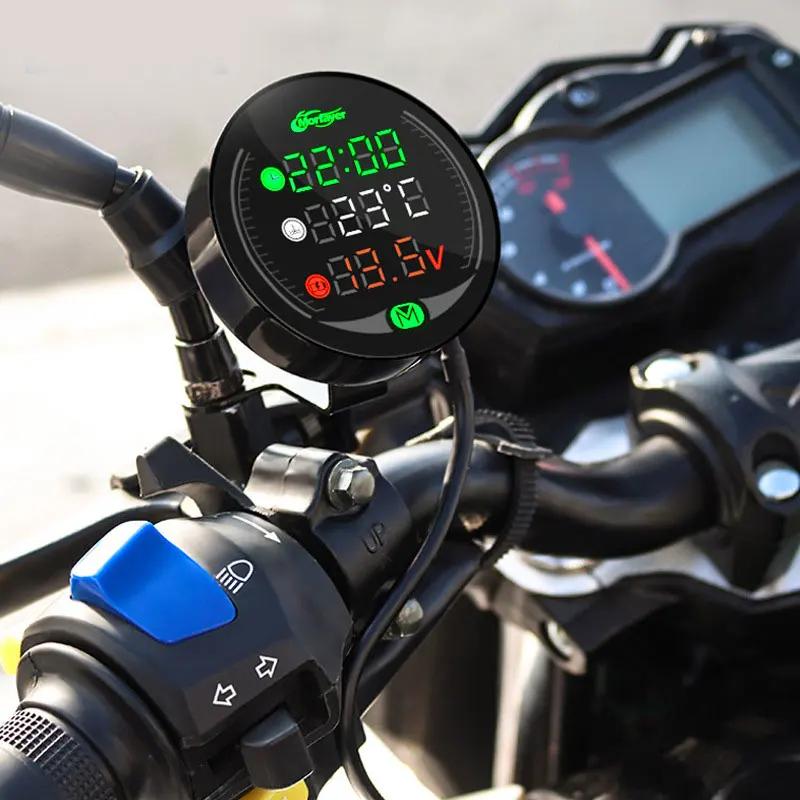 NEW 5-In-1 Waterproof Motorcycle Modified Water Temperature Meter Time Voltmeter 12V Chronometer USB Mobile Phone Charging