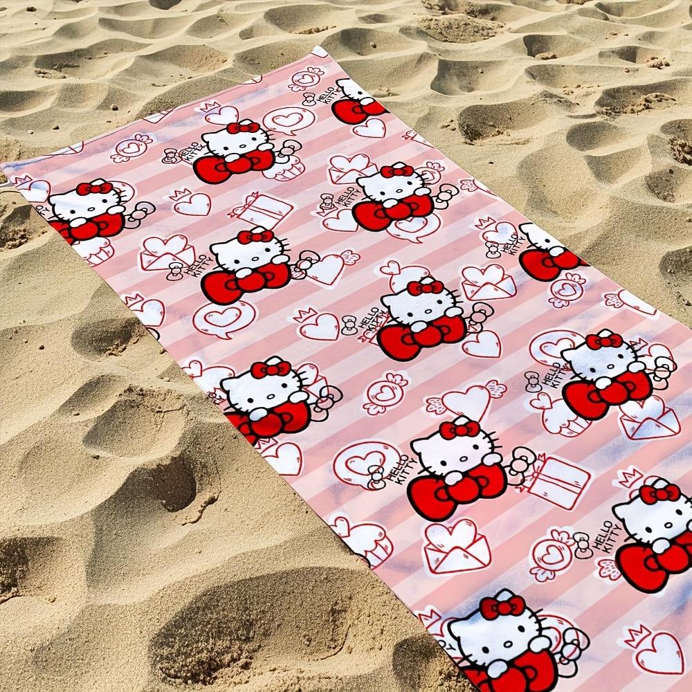 1pc Sanrio Hello Kitty Pink Stripe Print Beach Towel Polyester Quick Dry Lightweight Soft Towel for Swimming Surfing Camping Tra