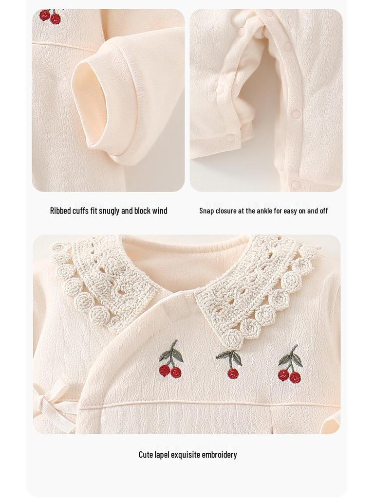 Autumn Winter Quilted Baby Romper with Lace Collar - 40g for Girls