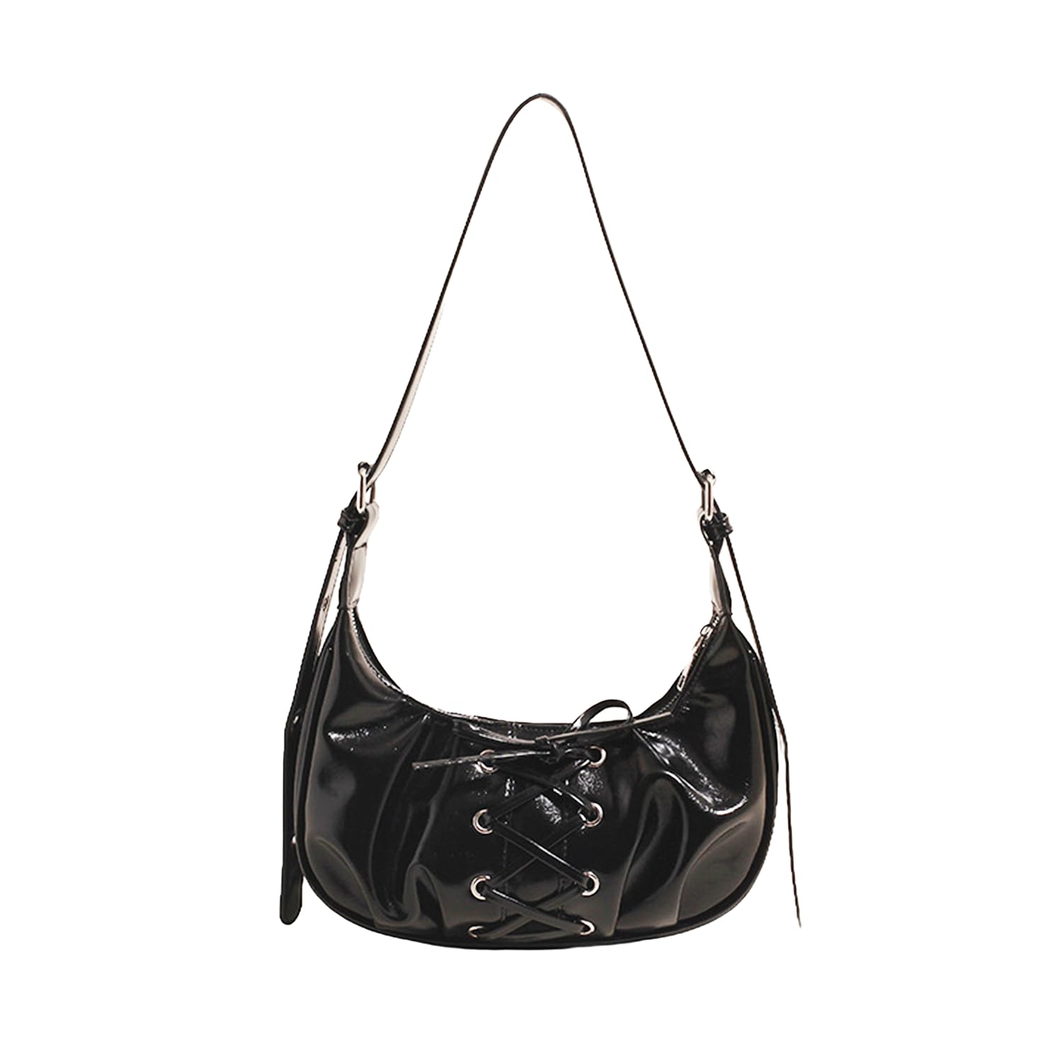 Сумка-хобо Lapimou, Сумка через плечо, Горизонтальная, Лента, Женская сумка, Серебряная сумка, Y2K Ballet Core, Горизонтальная сумка, Черный, Серебристый, Ремень через плечо,