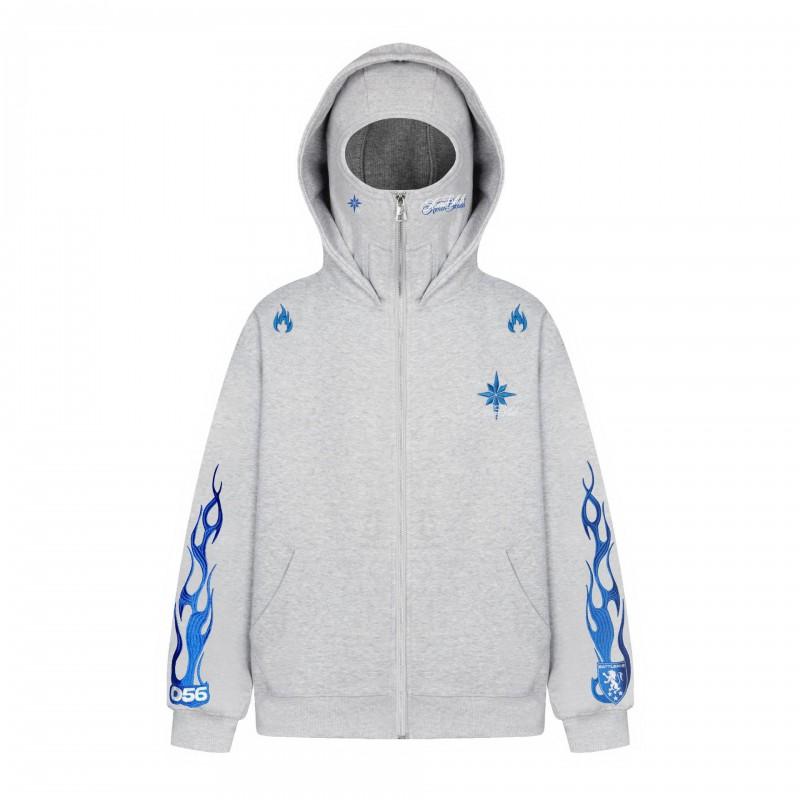 American Flame Embroidered Zip Up Hoodie Mask Streetwear Sweatshirt Men Women Casual Loose Fit Multicolor