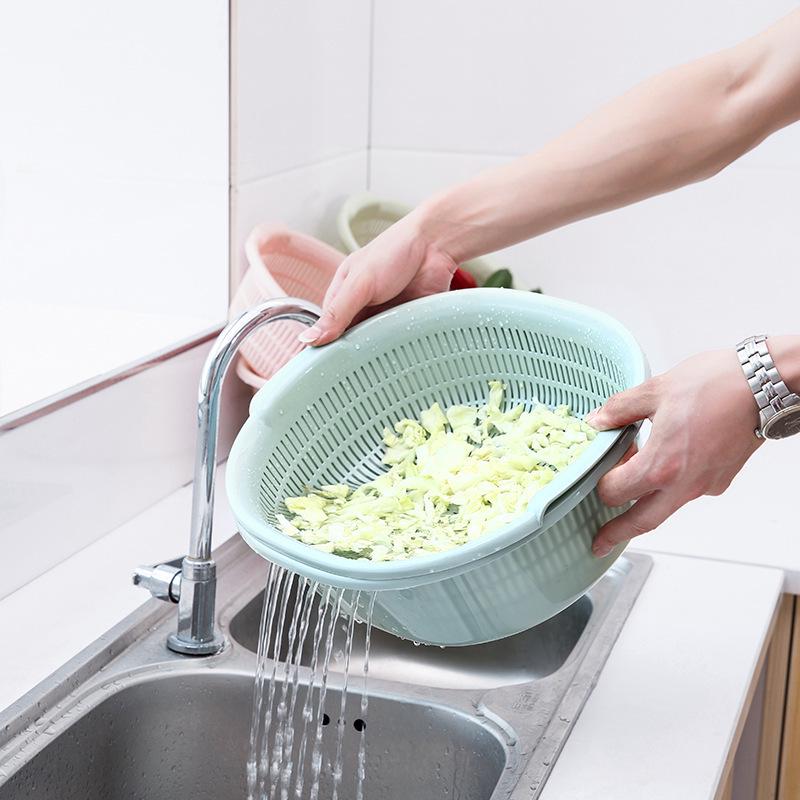 Large Double-Layer Vegetable & Rice Washing Basket Set - Multi-Use Kitchen Drainer