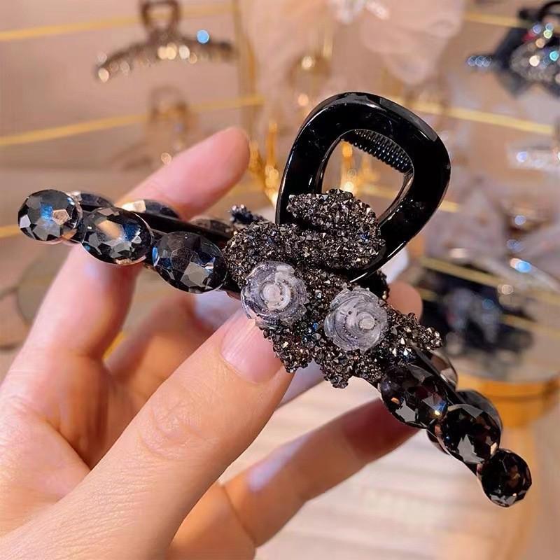 Elegante Schwarze Strass-Haarklammer - Großes High-End-Accessoire