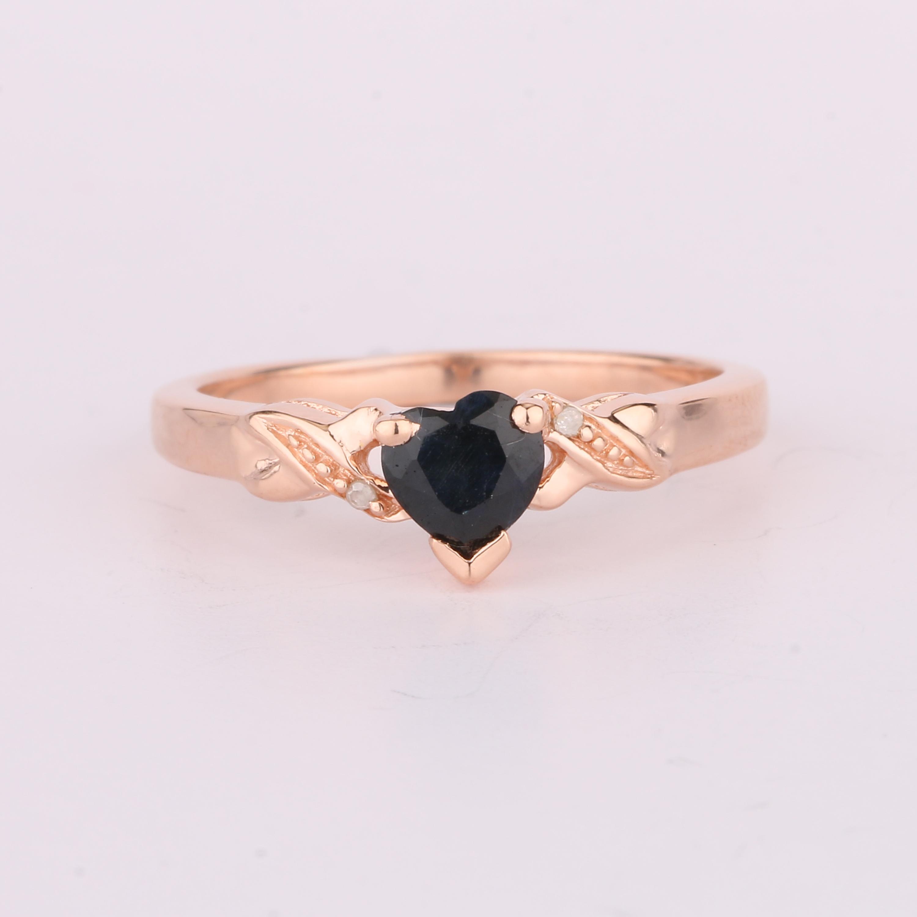 

925 Silver Black Sapphire Heart Ring Diamond Accent Women Jewelry Gift 9 рожевий колір золота/чорний