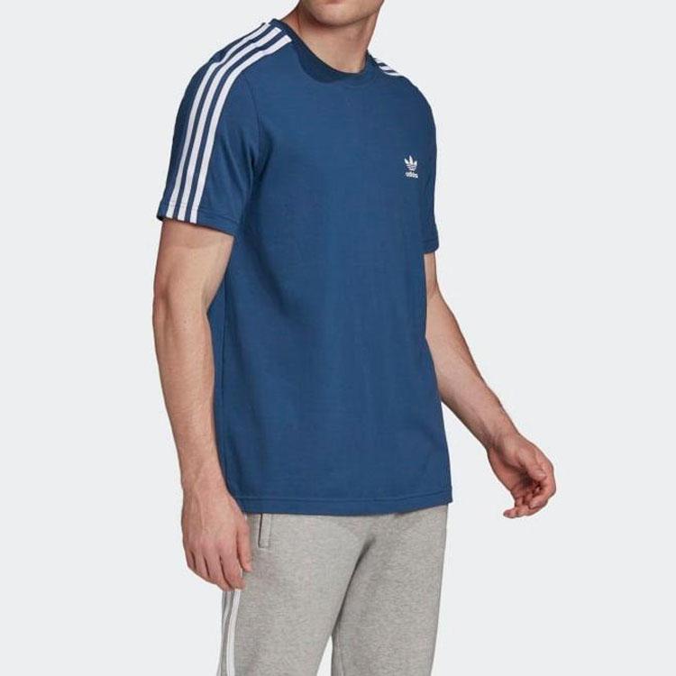 Adidas Originals Trefoil Tech Tee With Three-Stripe Logo Print Short Sleeve T-Shirt Men Tops Blue FM3798