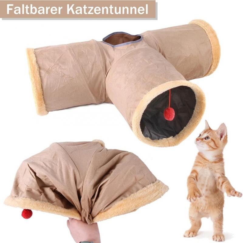 Pet Play Tube for Kittens, Puppy, Rabbits, Guinea Pigs, Suede Fabric Collapsible Cat Tunnel with Interactive Fringe Design for Indoor Exercise