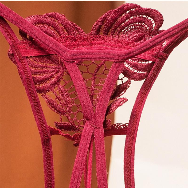 Sexy spodní prádlo Krajkové kalhotky Duté perleťové Jacquard Kalhotky s otevřeným souborem Nízký pas Elastické Temptation Jedno provazové květinové rozkrokové tanga
