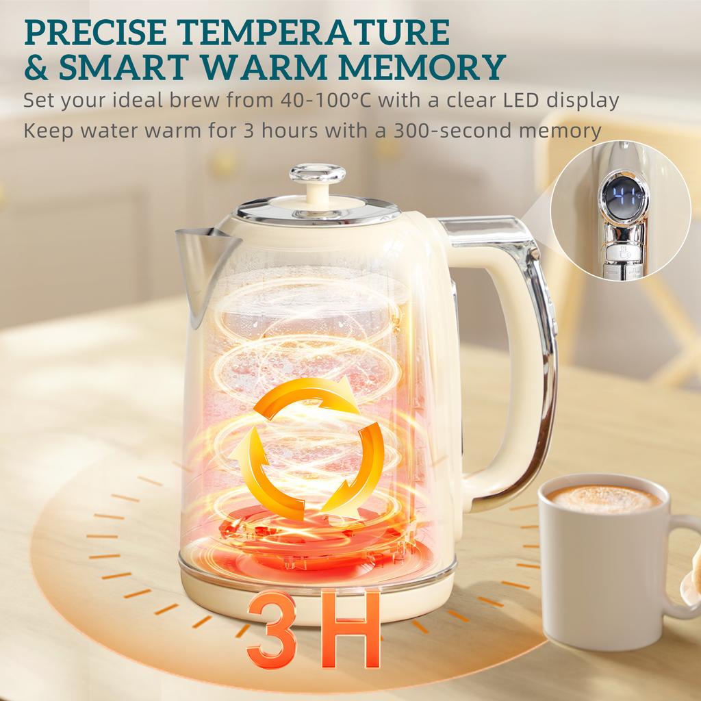 Polished Retro 40-100 Degrees C Kettle and Toaster Set - Cream
