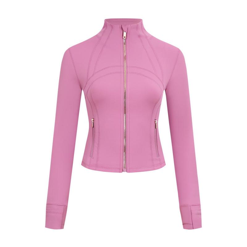 Lulu Logo Slim-Fit Ladies' Stand-Collar Jacket with Gold Zipper, Long-Sleeved Sports Fitness Outerwear