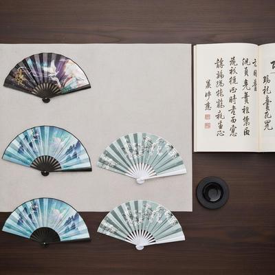 Outdoor Silk Vintage Folding Fan Colorful Tassel Elegent Hand Fan Bamboo Hand Fan Shank Classical Dance Fan Clothing Accessories