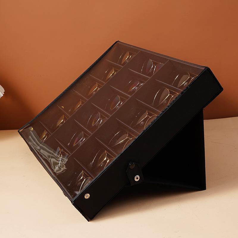 Eyeglasses & Jewelry Display Box with 18 Compartments and Stand