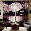 Light Filtering Black Pink Sakura Full Moon Curtains Hd Print Carnival Theme Living Room Bedroom Study Round Pocket Top Curtain Polyester Washable