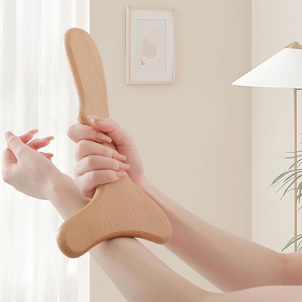 Solid Wood Meridian Massage Set: Face & Leg Gua Sha, Handheld Roller for Full Body Relief