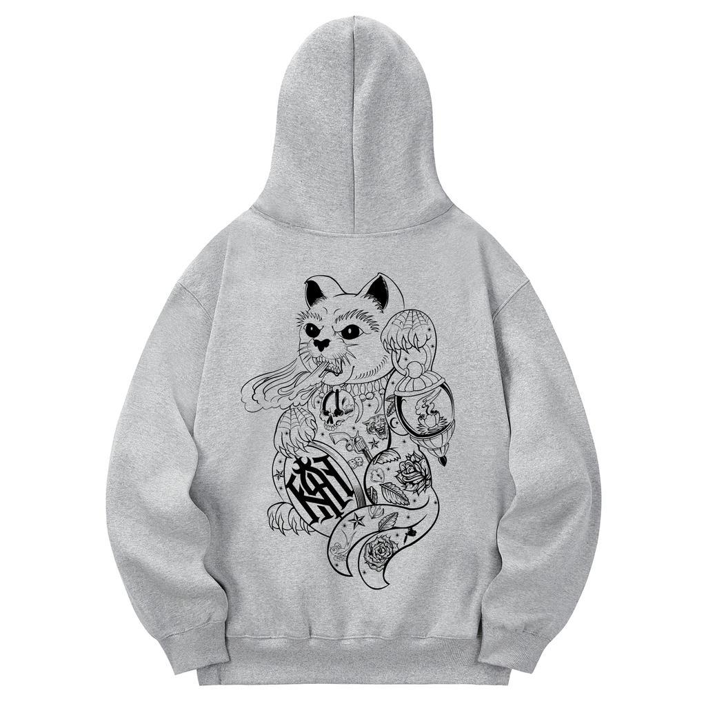 Khg0057 Maneki Neko Fleece Hoodie - Gray