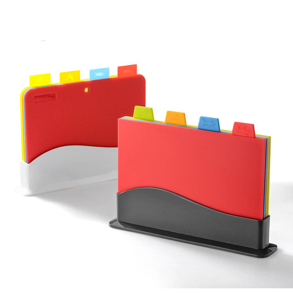 PP Plastic Cutting Board Set with Storage - 4 Piece, Multi-purpose for Kitchen, Fruit, and Food Prep