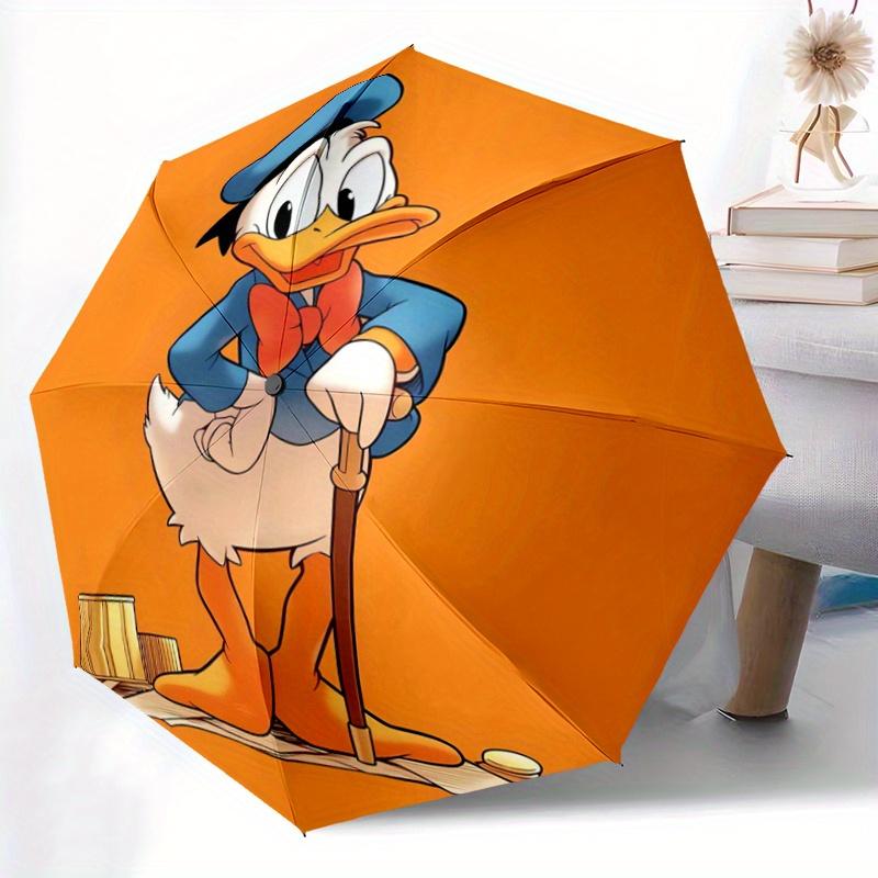 1pc Orange Donald Duck Design Durable Cartoon Folding Umbrella, Portable 3-Fold Compact Umbrella for Men and Women, Suitable for Travel or D