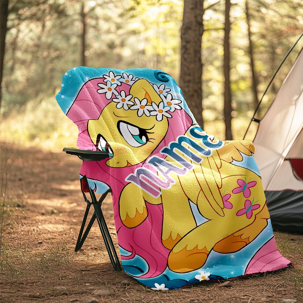 Fluttershy My Little Pony Outdoor Customize Your Name Blanket Soft Comfortable Lightweight Multiseason Use For Travel Camping Picnic Sofa Office Bed