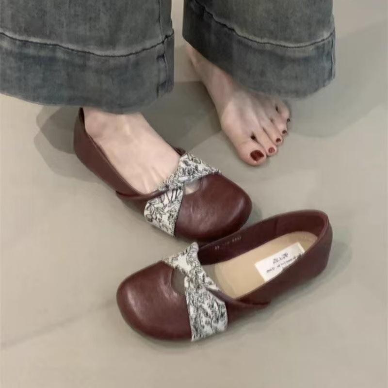 

Guttega~ Soft leather French flat-bottomed bow light-mouth single shoes women s retro one-pedal Mary Jane grandma shoes 40 бордовый