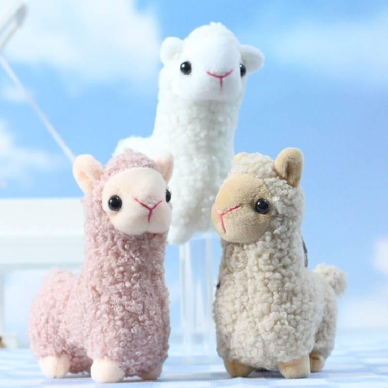 Adorable Soft Alpaca Plush Toy Keychain With Fluffy Short Plush In White Pink Brown