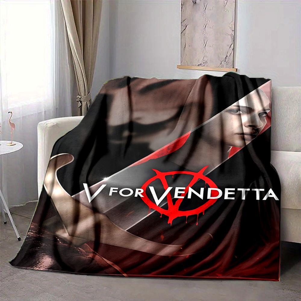 1pc V for Vendetta Flannel Throw Blanket - HD Printed Lightweight Soft Warm All-Season Blanket for Sofa, Bed, Travel, Camping 095