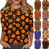 Women Casual 3/4 Sleeve Halloween Print Crew Neck Top Lightweight Soft Fabric Comfortable Fit Stretchy Material