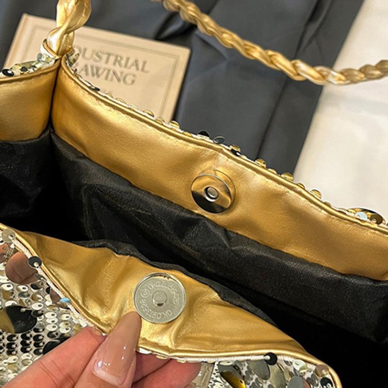 Yogodlns New Shiny Sequins Women's Shoulder Shopping Bag Glitter Handbag Large Capacity Clutch Purse Fashion Party Accessory for Ladies