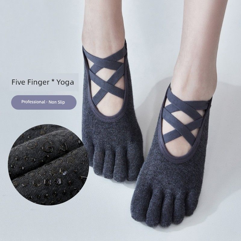 

Yoga Toe Socks Non Slip Professional Female Pilates Training Indoor Sports Fitness Silicone Split Toe Room Socks Spring and Summer Beige White