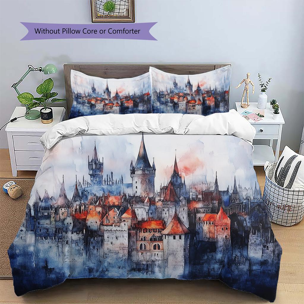 Sky Castle Pattern Bedding Quilt Set  Home Decoration  Gift (1 * Duvet Cover + 2 * Pillowcase  Without Core)