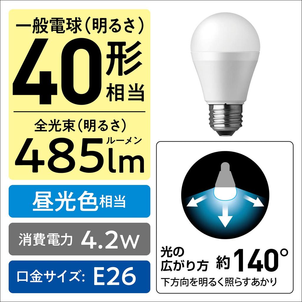 Panasonic Parlook LED Base Diameter Equivalent To 40W Daylight Same Size As Silica Insulation with Outdoor Fixtures LDA4DHS4 Bulb, 26mm, Type, Color,