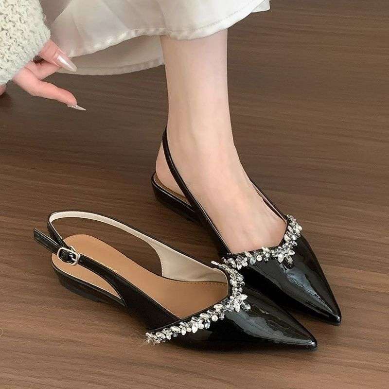 French Temperament Niche Pointed Rhinestone High Heels Single Shoes 2025 Fairy Shoes Bag Head Spring and Summer Sandals
