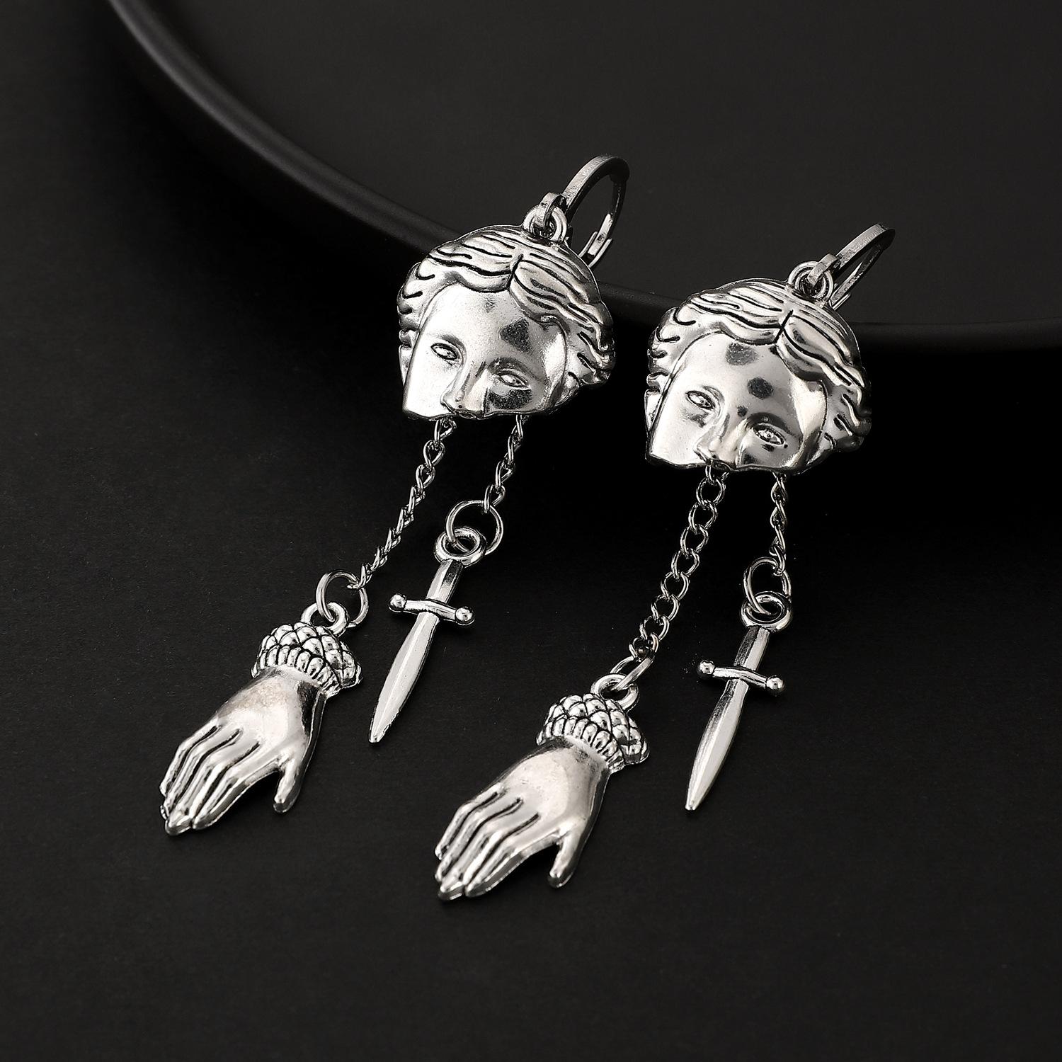 

Retro Half Face Dangling Earrings Punk Gothic Y2K Silver Color Alloy Edgy Unisex Accessories Halloween Party Cool Gift