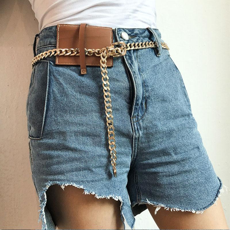 Kvinner Kjede Belte Mote Kvinne Dame Sølv Gull Lang Pin Spenne Metall Belter Jeans Midje Kjeder for Kjole Ketting Riem