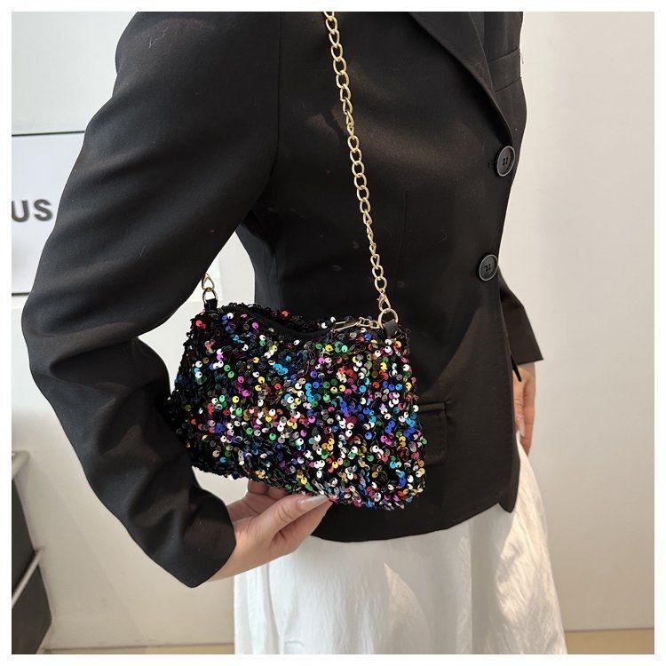 Small Bag with Summer Sequins, Fashionable Handheld Casual Chain, Single Shoulder Crossbody Bag, Sparkling Women's Bag