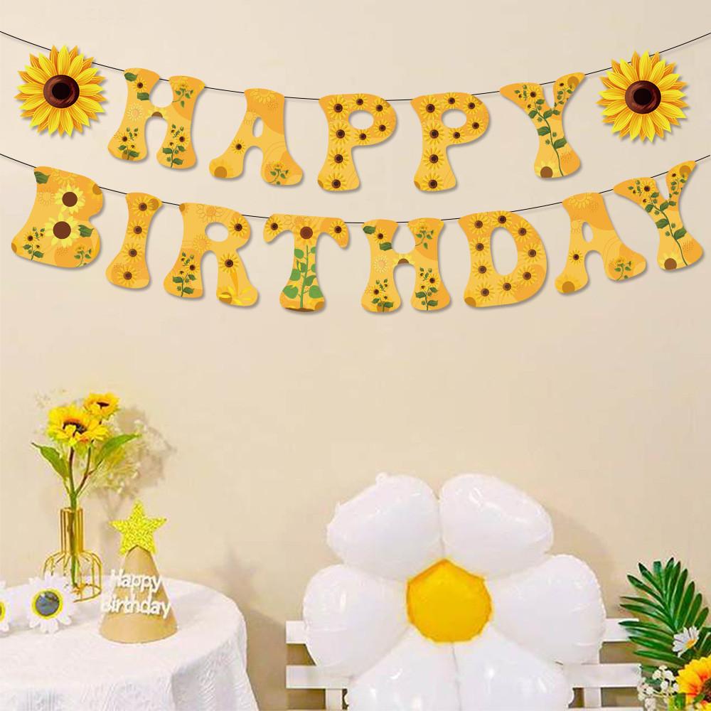 Sunflower Theme Letter Banner For Party Decor With Paper Material For Event Celebrations