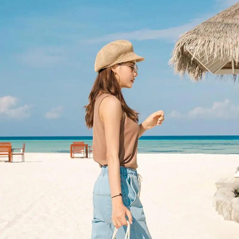 Octagonal Beret Women Sun Beach Hat Painter Hat Outdoor Travel Light Breathable Women Visor Femme Retro Fashion