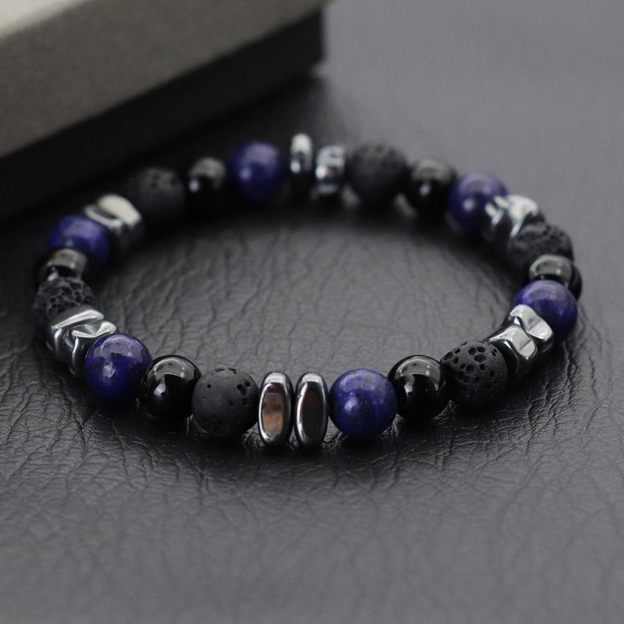 Natural Hematite Stone Beaded Bracelet Men Handmade Unfading Strand Braclet Jewelry  Healing Office Leisure Homme Accessories