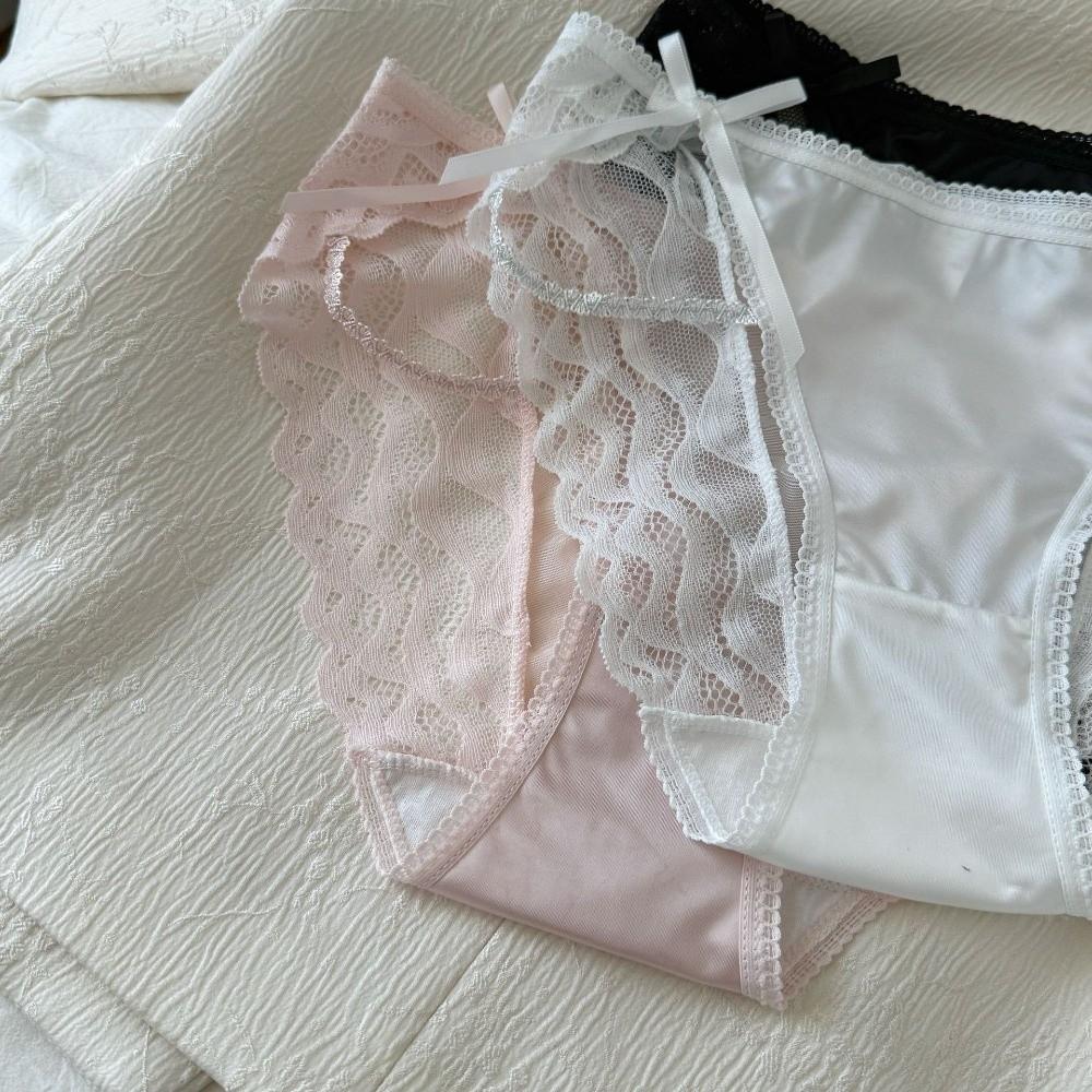 Bow Lace Flower Panties Transparent Lace Mesh Briefs Thin Women Underwear Girl